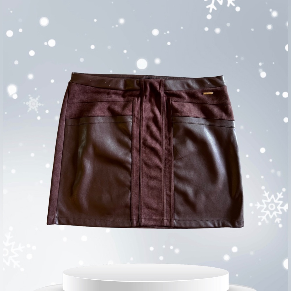 Marc New York Burgundy Velvet Faux Leather mini  Skirt XL  polyester spandex